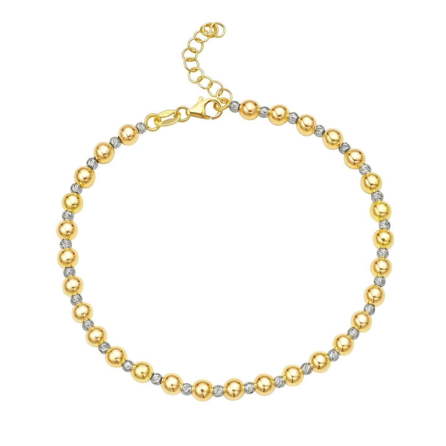 14k Two Tone Gold Polished Diamond Cut Bead Bracelet (4.00 mm) Bids.com
