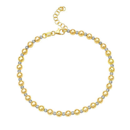 14k Two Tone Gold Polished Diamond Cut Bead Bracelet (4.00 mm) Bids.com