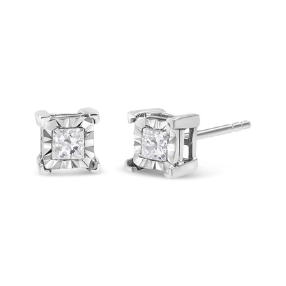 .925 Sterling Silver 1/2 Cttw Miracle Set Princess-cut Diamond Solitaire Stud Earrings (I-J Color, SI1-SI2 Clarity) Bids.com