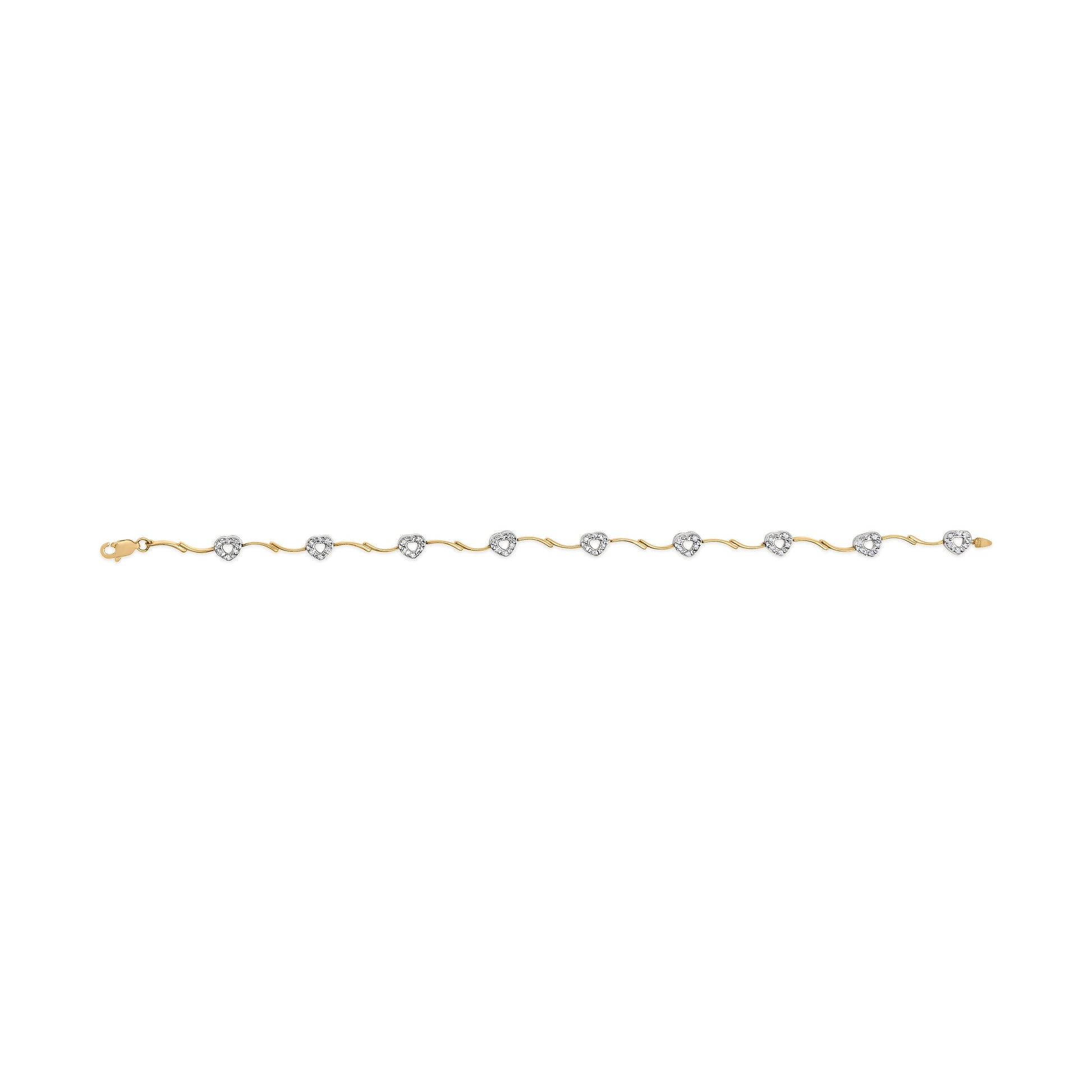 10k Two-Tone Gold 1/3 Cttw Diamond Pave Set Heart S-Link 7.25" Bracelet (I-J Color, I2-I3 Clarity) Bids.com