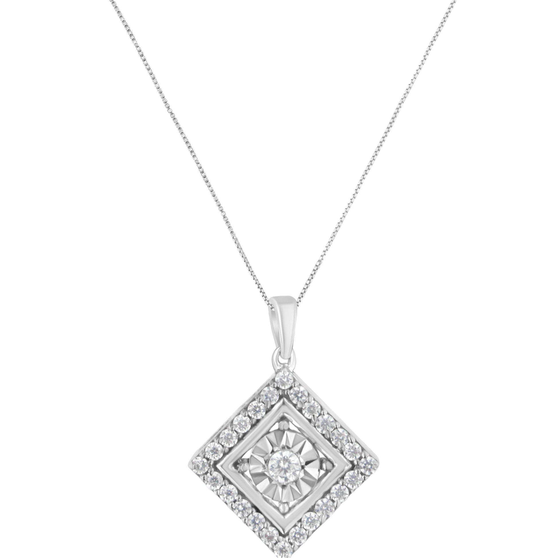 10KT White Gold 1/2 cttw Diamond Square Pendant Necklace (I-J Color, I2-I3 Clarity) Bids.com