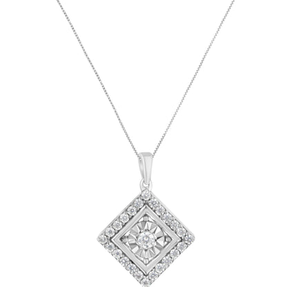 10KT White Gold 1/2 cttw Diamond Square Pendant Necklace (I-J Color, I2-I3 Clarity) Bids.com