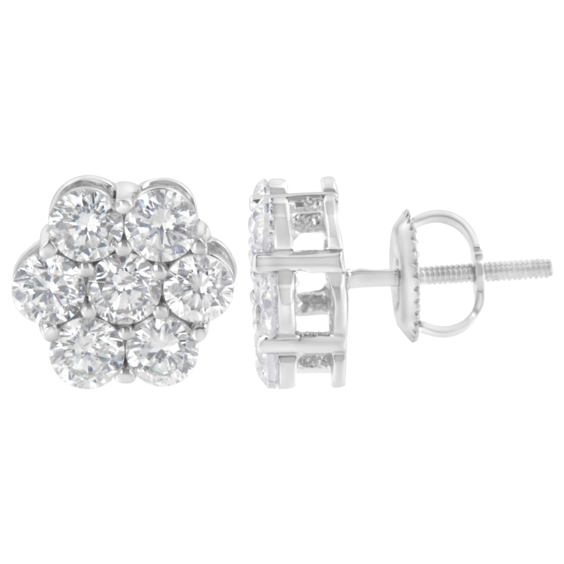 Sterling Silver 2 cttw Floral Composite 7 Stone Diamond Stud Earring (I-J, I1-I2) Bids.com