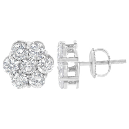 Sterling Silver 2 cttw Floral Composite 7 Stone Diamond Stud Earring (I-J, I1-I2) Bids.com