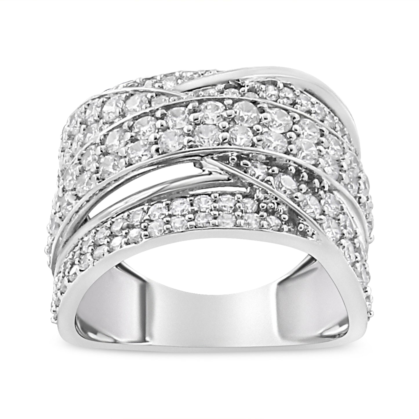 .925 Sterling Silver 2.00 Cttw Round-Cut Diamond Overlapping Bypass Band Ring (I-J Color, I2-I3 Clarity) - Ring Size 7 Bids.com