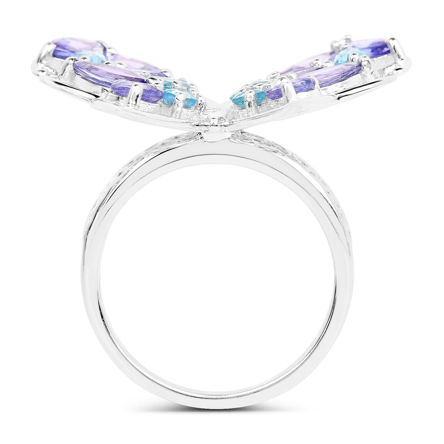 3.60 Carat Genuine Tanzanite and Swiss Blue Topaz .925 Sterling Silver Ring Bids.com