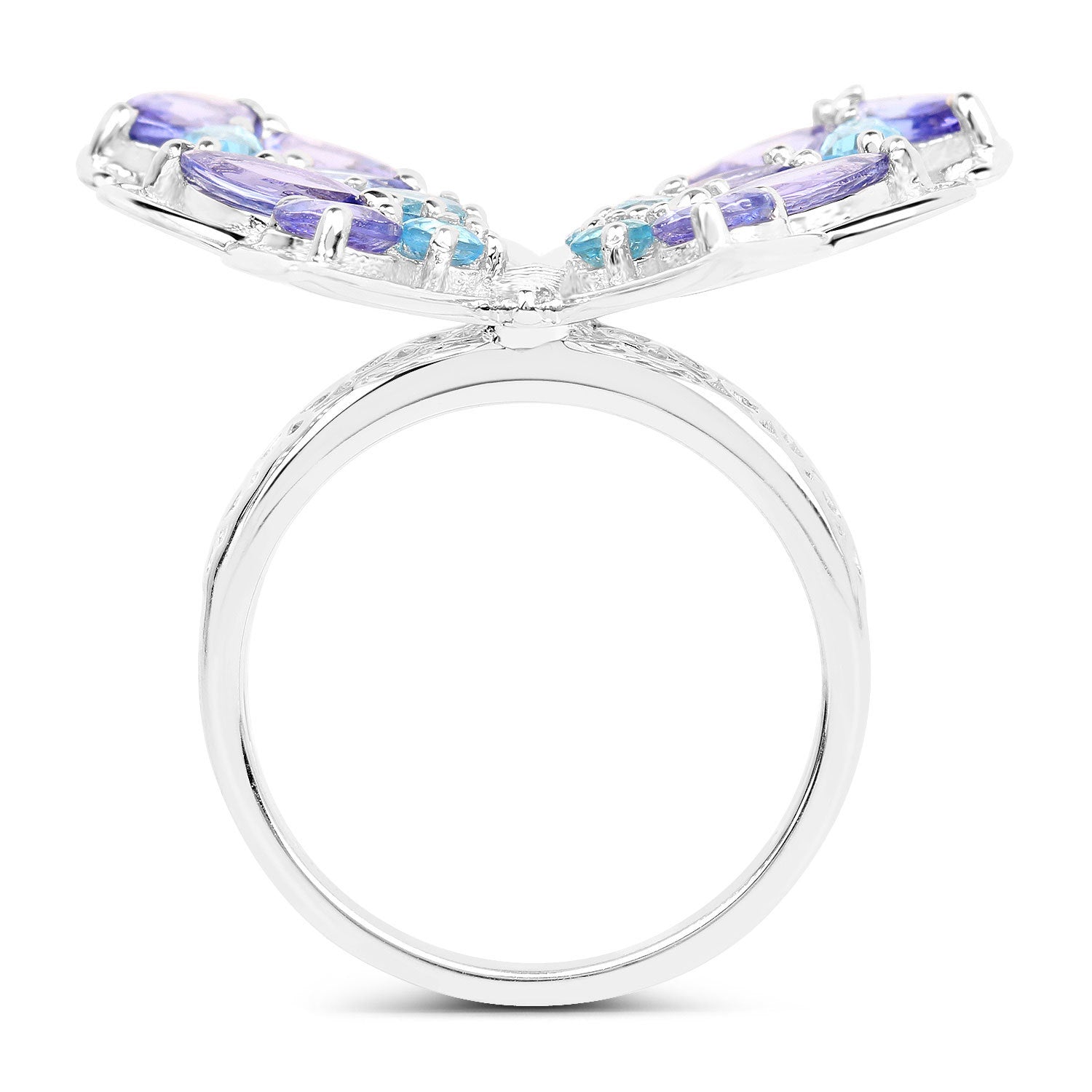 3.60 Carat Genuine Tanzanite and Swiss Blue Topaz .925 Sterling Silver Ring Bids.com