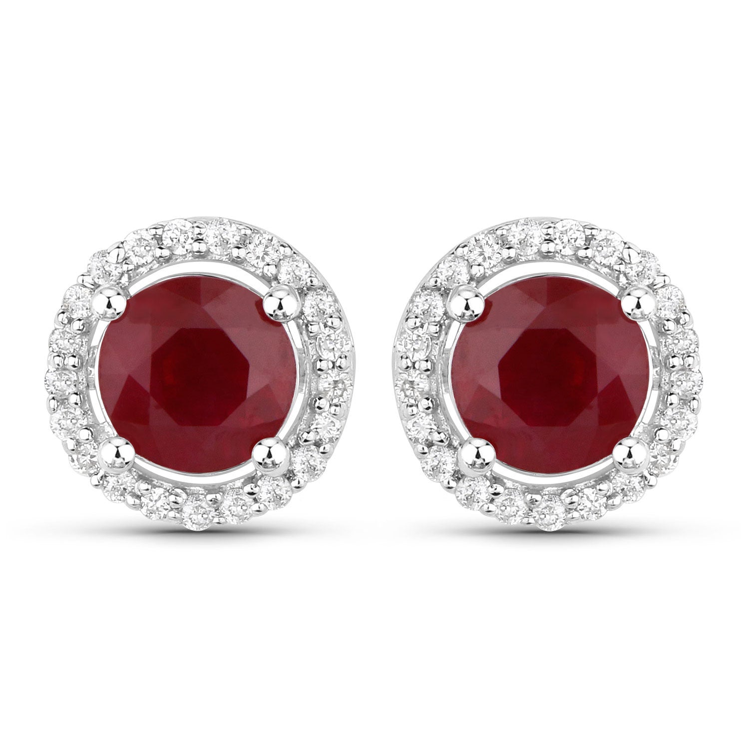 1.22 Carat Genuine Ruby and White Diamond 14K White Gold Earrings Bids.com