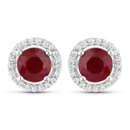 1.22 Carat Genuine Ruby and White Diamond 14K White Gold Earrings Bids.com
