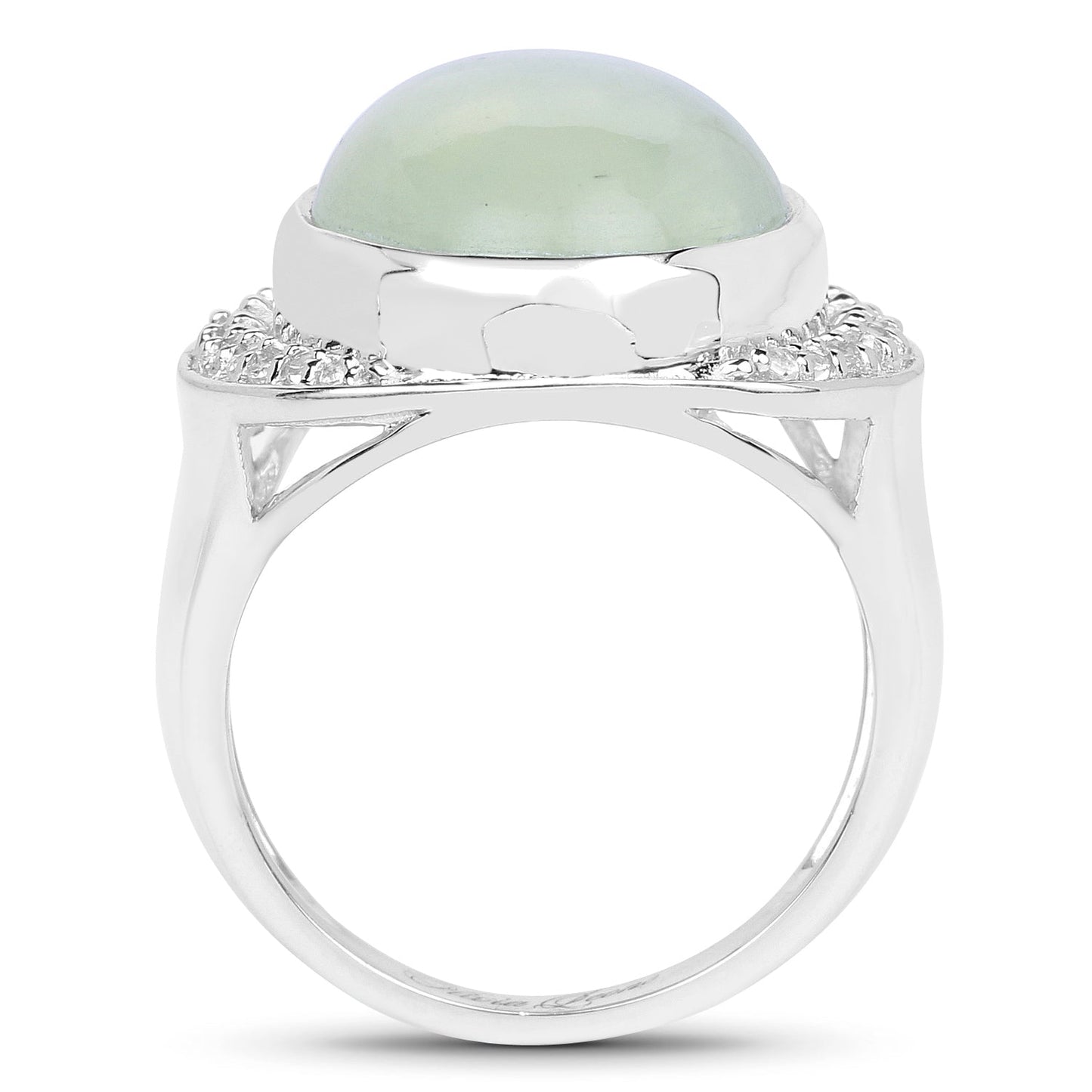 11.50 Carat Genuine Prehnite And White Topaz .925 Sterling Silver Ring Bids.com