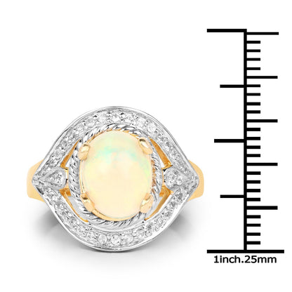 14K Yellow Gold Plated 1.88 Carat Genuine Ethiopian Opal and White Topaz .925 Sterling Silver Ring Bids.com