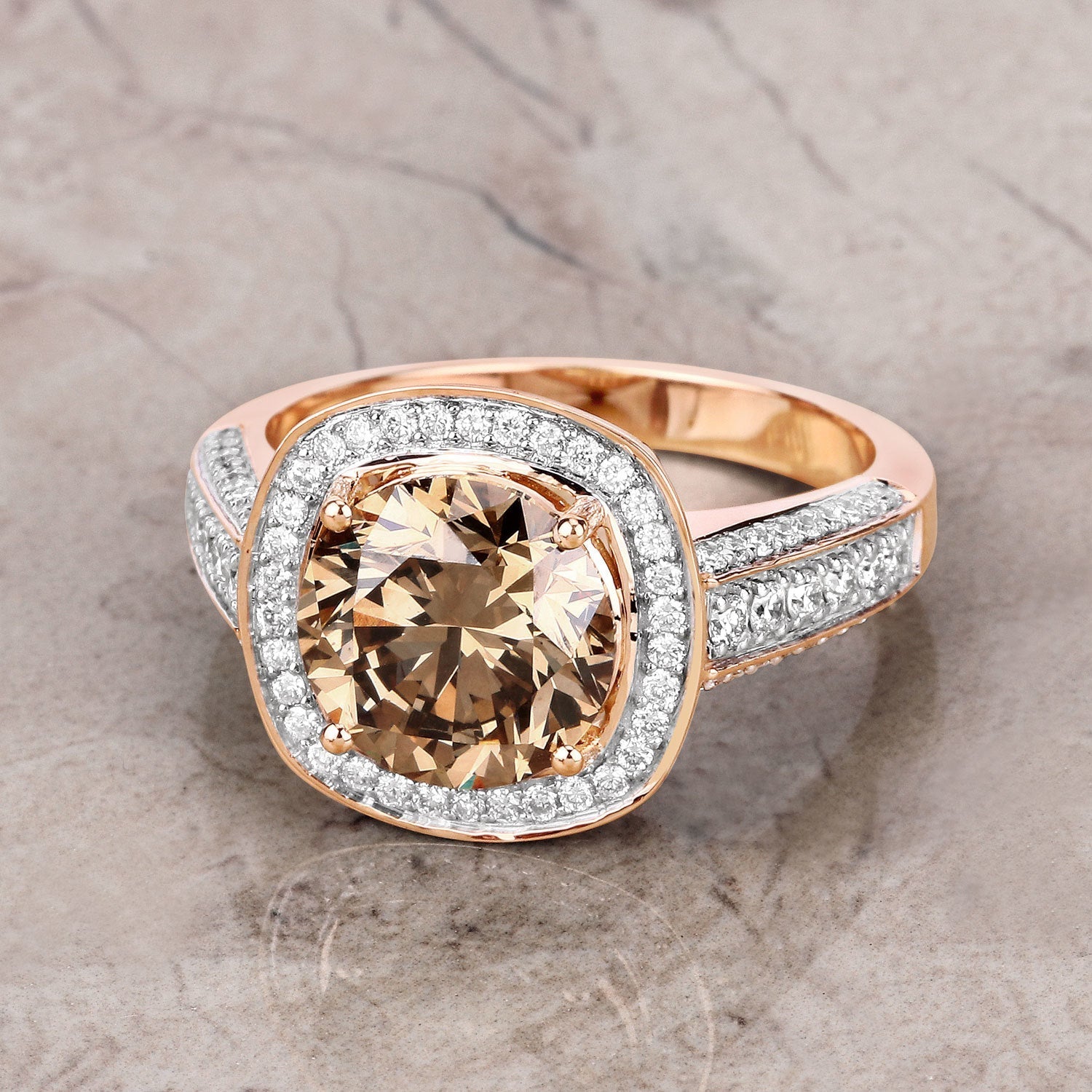 IGI Certified 3.01 Carat Genuine Brown Diamond Center and 0.52cttw White Diamond 18K Rose Gold Ring (3.53cttw) Bids.com