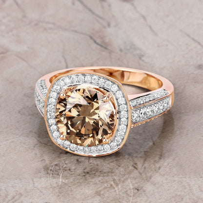 IGI Certified 3.01 Carat Genuine Brown Diamond Center and 0.52cttw White Diamond 18K Rose Gold Ring (3.53cttw) Bids.com