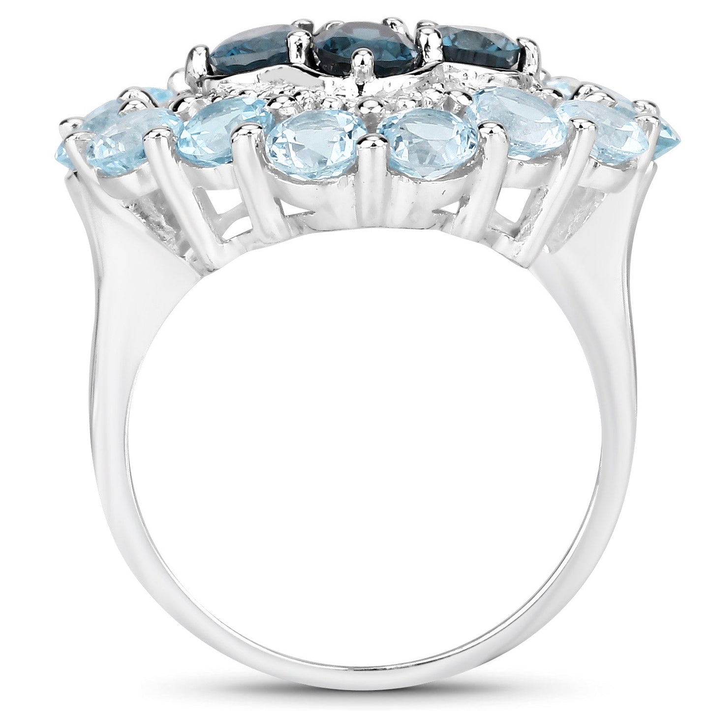 6.54 Carat Genuine London Blue Topaz, Blue Topaz and White Topaz .925 Sterling Silver Ring Bids.com