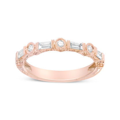 14K Rose Gold 3/8 Cttw Baguette and Round Diamond Bridal Band - (H-I Color, VS1-VS2 Clarity) - Size 6.75 Bids.com