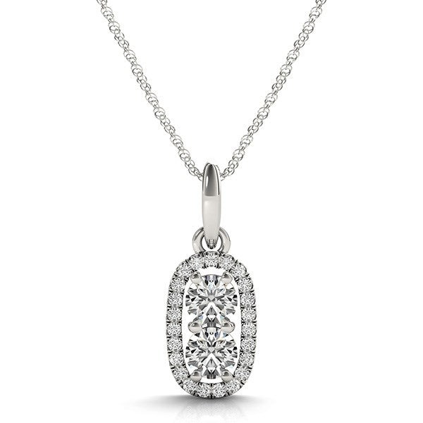 Outer Oval Shaped Two Stone Diamond Pendant in 14k White Gold (5/8 cttw) Bids.com