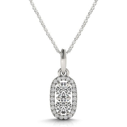 Outer Oval Shaped Two Stone Diamond Pendant in 14k White Gold (5/8 cttw) Bids.com