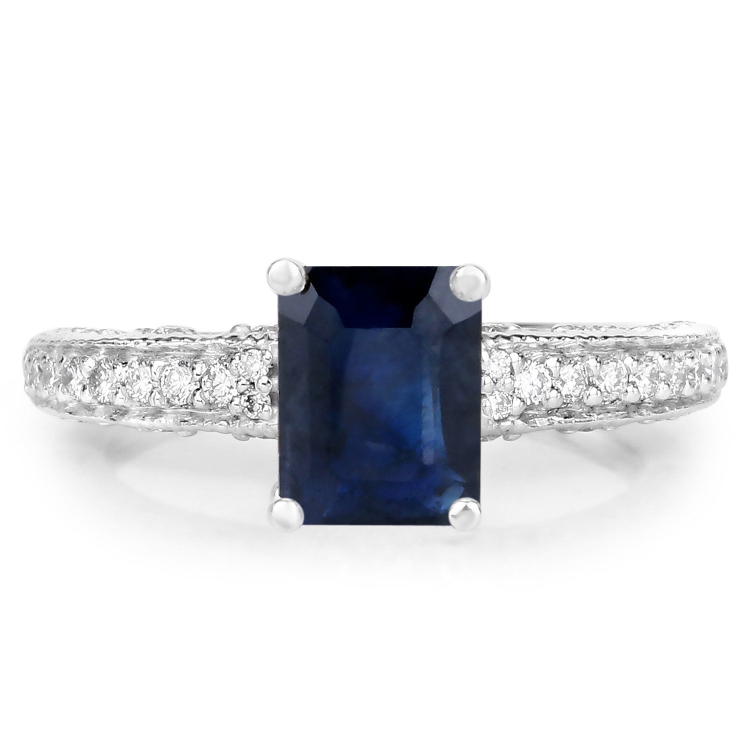 1.55 Carat Genuine Blue Sapphire and White Diamond 14K White Gold Ring (I Color, SI Clarity) Bids.com