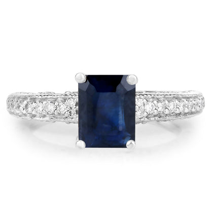 1.55 Carat Genuine Blue Sapphire and White Diamond 14K White Gold Ring (I Color, SI Clarity) Bids.com