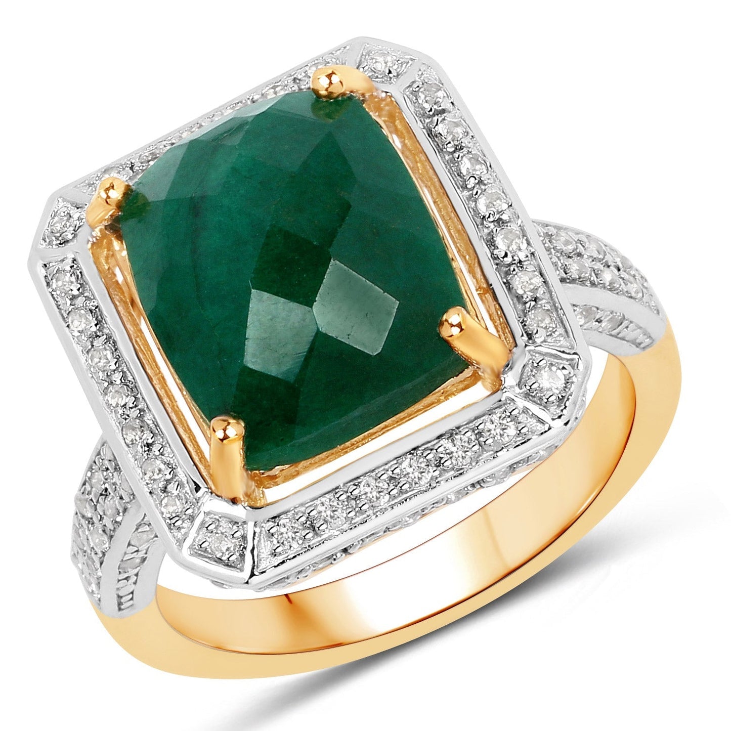 5.18 Carat Dyed Emerald and White Topaz .925 Sterling Silver Ring Bids.com