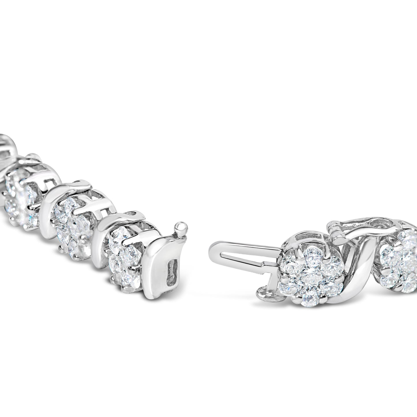 14K White Gold 7 3/8 Cttw Round Brilliant Diamond Floral Cluster and S Link Bracelet (H-I Color, SI2-I1 Clarity) - 7" Inches Bids.com