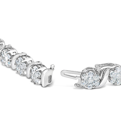 14K White Gold 7 3/8 Cttw Round Brilliant Diamond Floral Cluster and S Link Bracelet (H-I Color, SI2-I1 Clarity) - 7" Inches Bids.com