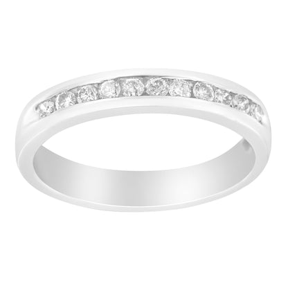 18K White Gold 1/4 Cttw Channel Set Brilliant Round-Cut Diamond Classic 11 Stone Wedding Band Ring (E-F Color, I1-I2 Clarity) - Size 5 Bids.com