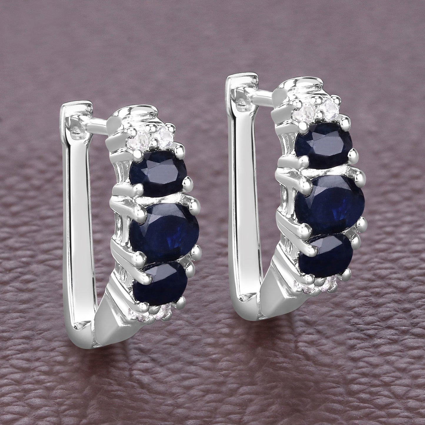 1.66 Carat Genuine Blue Sapphire and White Topaz .925 Sterling Silver Earrings Bids.com