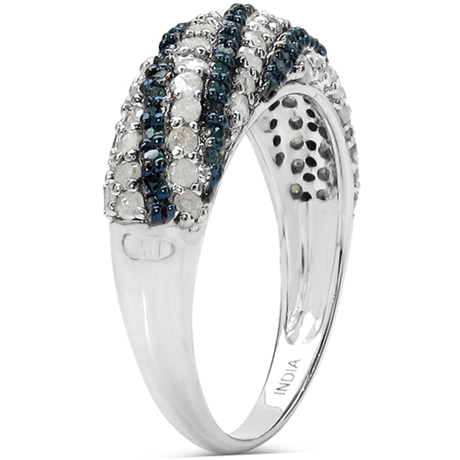 1.25 Carat Genuine Blue Diamond and White Diamond .925 Sterling Silver Ring Bids.com
