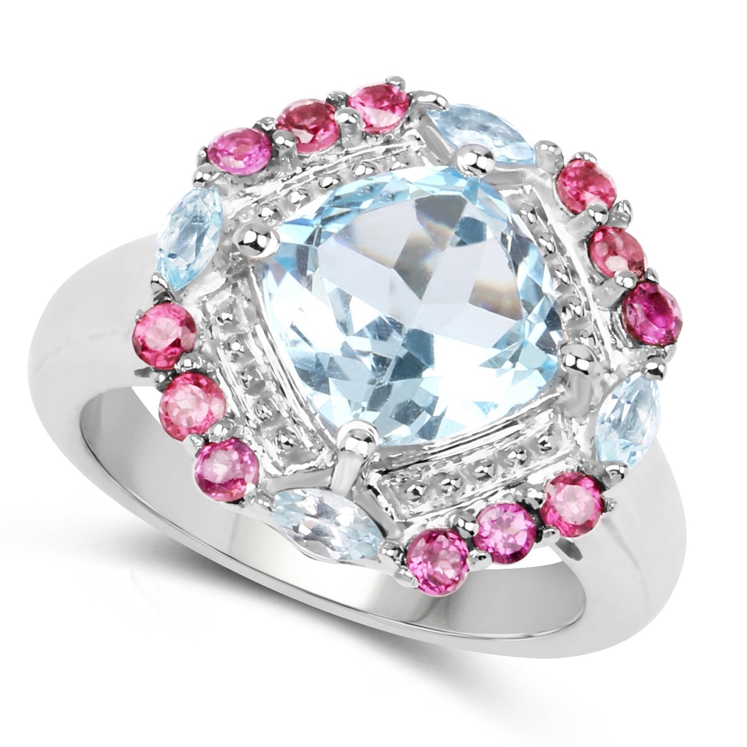 4.73 Carat Genuine Blue Topaz and Rhodolite .925 Sterling Silver Ring Bids.com