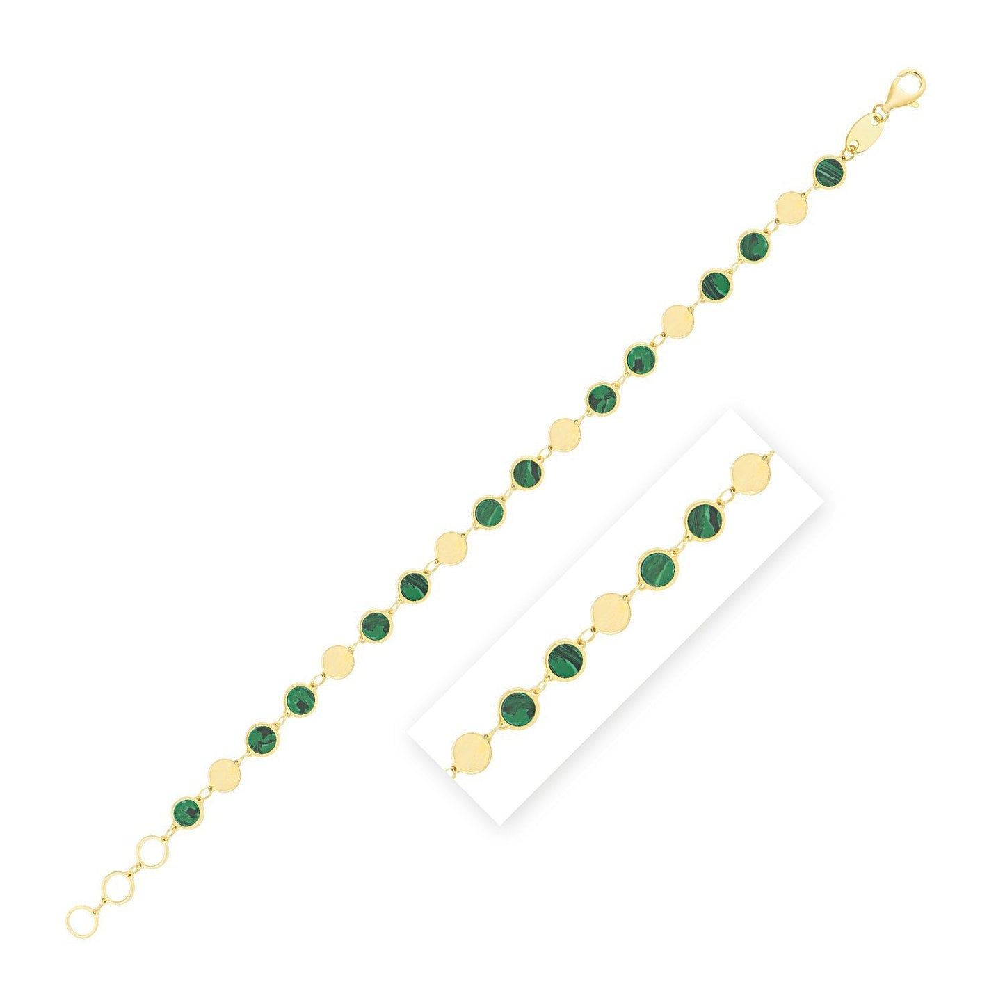 14k Yellow Gold Malachite Geometric Mirror Gem Chain Bracelet (5.00 mm) Bids.com