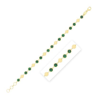 14k Yellow Gold Malachite Geometric Mirror Gem Chain Bracelet (5.00 mm) Bids.com