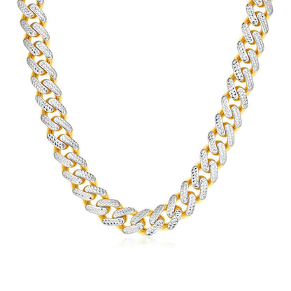 14k Two Tone Gold Miami Cuban Chain Necklace with White Pave Bids.com