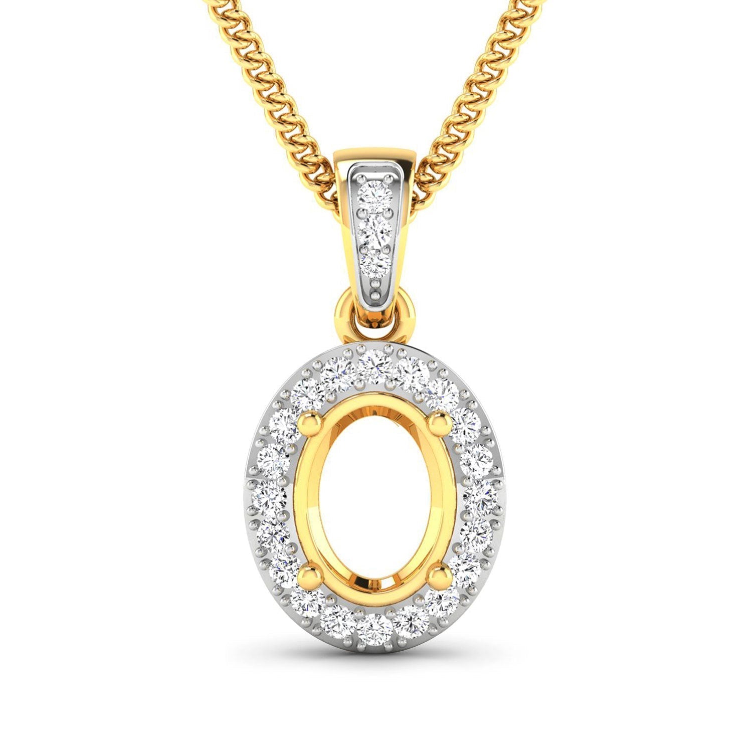 0.18 Carat Genuine White Diamond 14K Yellow Gold Semi Mount Pendant - holds 8x6mm Oval Gemstone Bids.com
