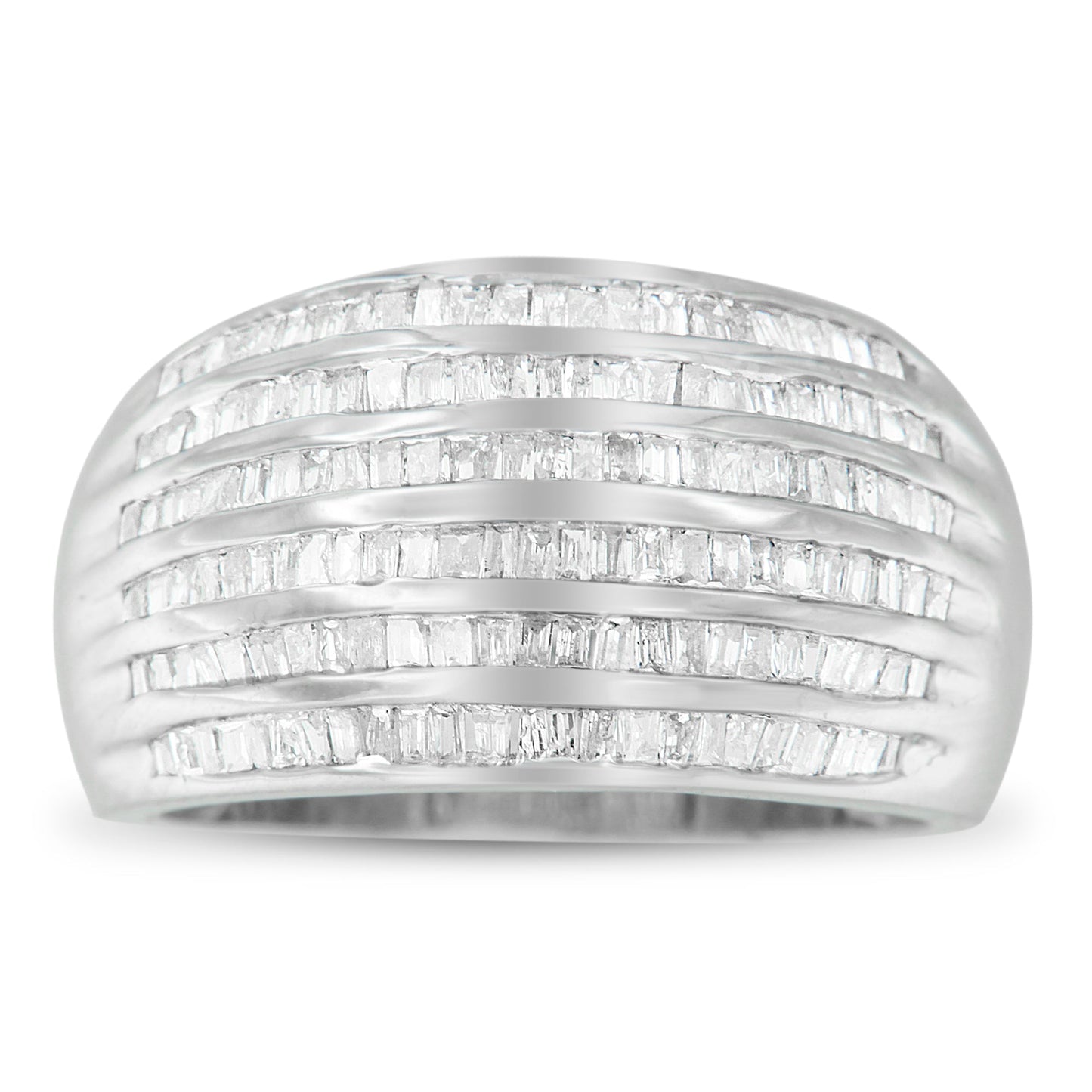 .925 Sterling Silver 1.0 Cttw Baguette-Cut Diamond 6-Row Channel Set Domed Tapered Cocktail Fashion Ring (H-I Color, I2-I3 Clarity) - Size 6-1/2 Bids.com