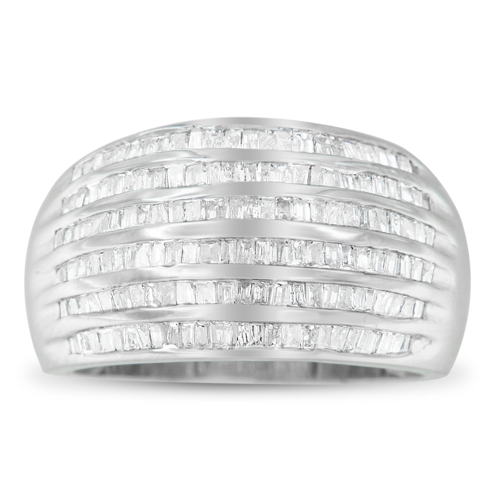 .925 Sterling Silver 1.0 Cttw Baguette-Cut Diamond 6-Row Channel Set Domed Tapered Cocktail Fashion Ring (H-I Color, I2-I3 Clarity) - Size 6-1/2 Bids.com
