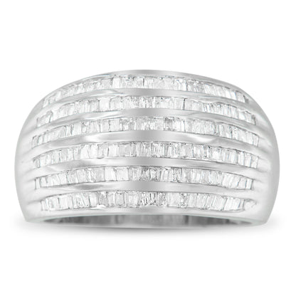 .925 Sterling Silver 1.0 Cttw Baguette-Cut Diamond 6-Row Channel Set Domed Tapered Cocktail Fashion Ring (H-I Color, I2-I3 Clarity) - Size 6-1/2 Bids.com