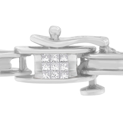 14K White Gold 1.0 Cttw Invisible Set Princess Diamond Alternating Link Tennis Bracelet (I-J Color, I1-I2 Clarity) - 7.25" Bids.com