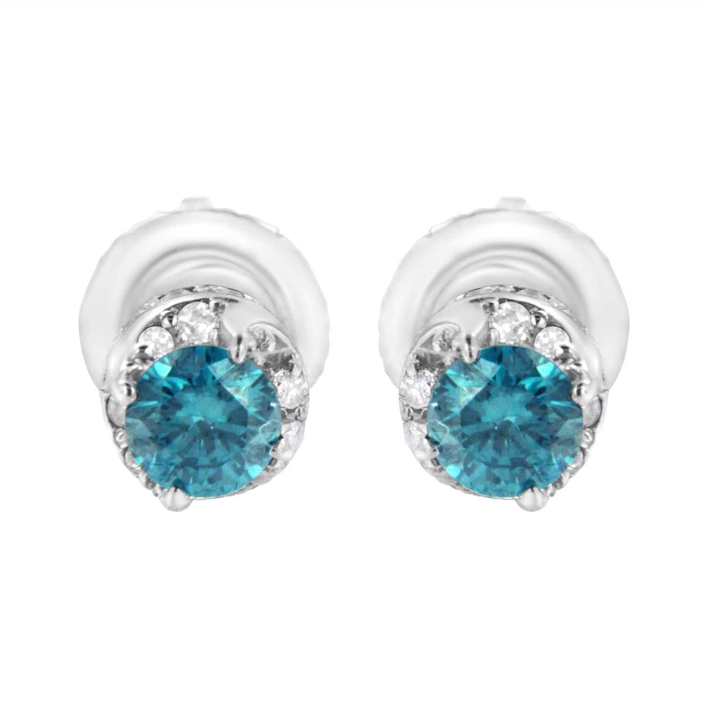 14K White Gold 1/2 cttw White and Treated Blue Round Diamond Earrings (I-J I2-I3) Bids.com