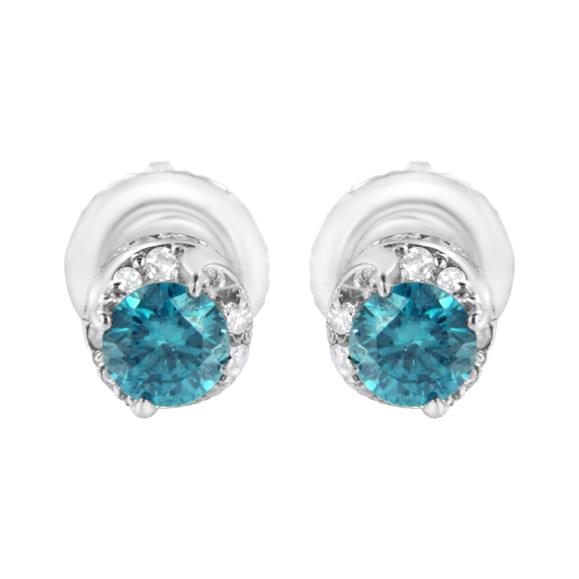 14K White Gold 1/2 cttw White and Treated Blue Round Diamond Earrings (I-J I2-I3) Bids.com