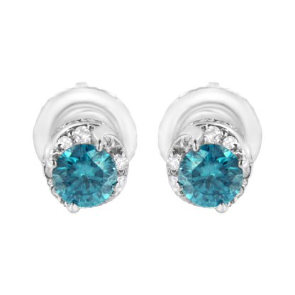 14K White Gold 1/2 cttw White and Treated Blue Round Diamond Earrings (I-J I2-I3) Bids.com