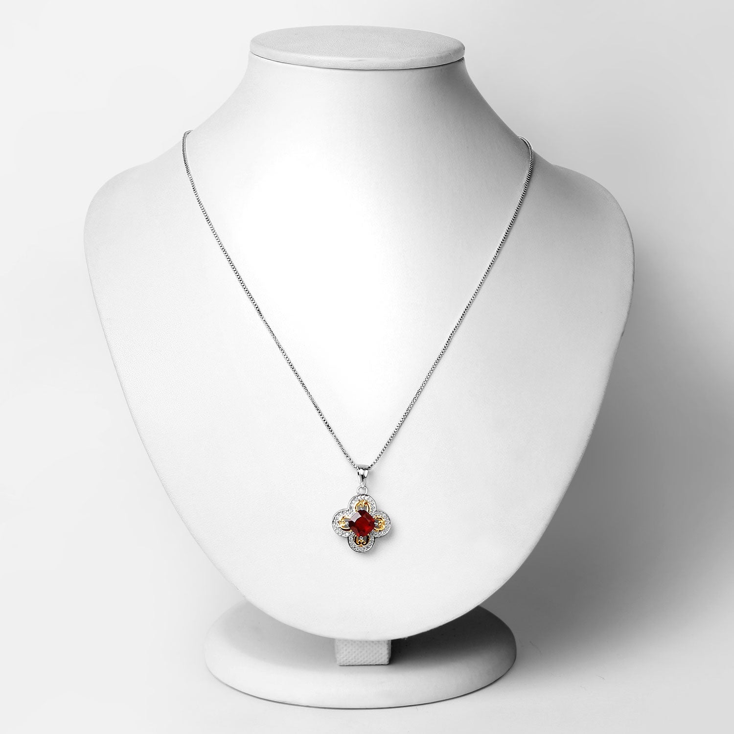 1.63 Carat Genuine Hessonite and White Diamond 18K Yellow Gold with .925 Sterling Silver Pendant Bids.com