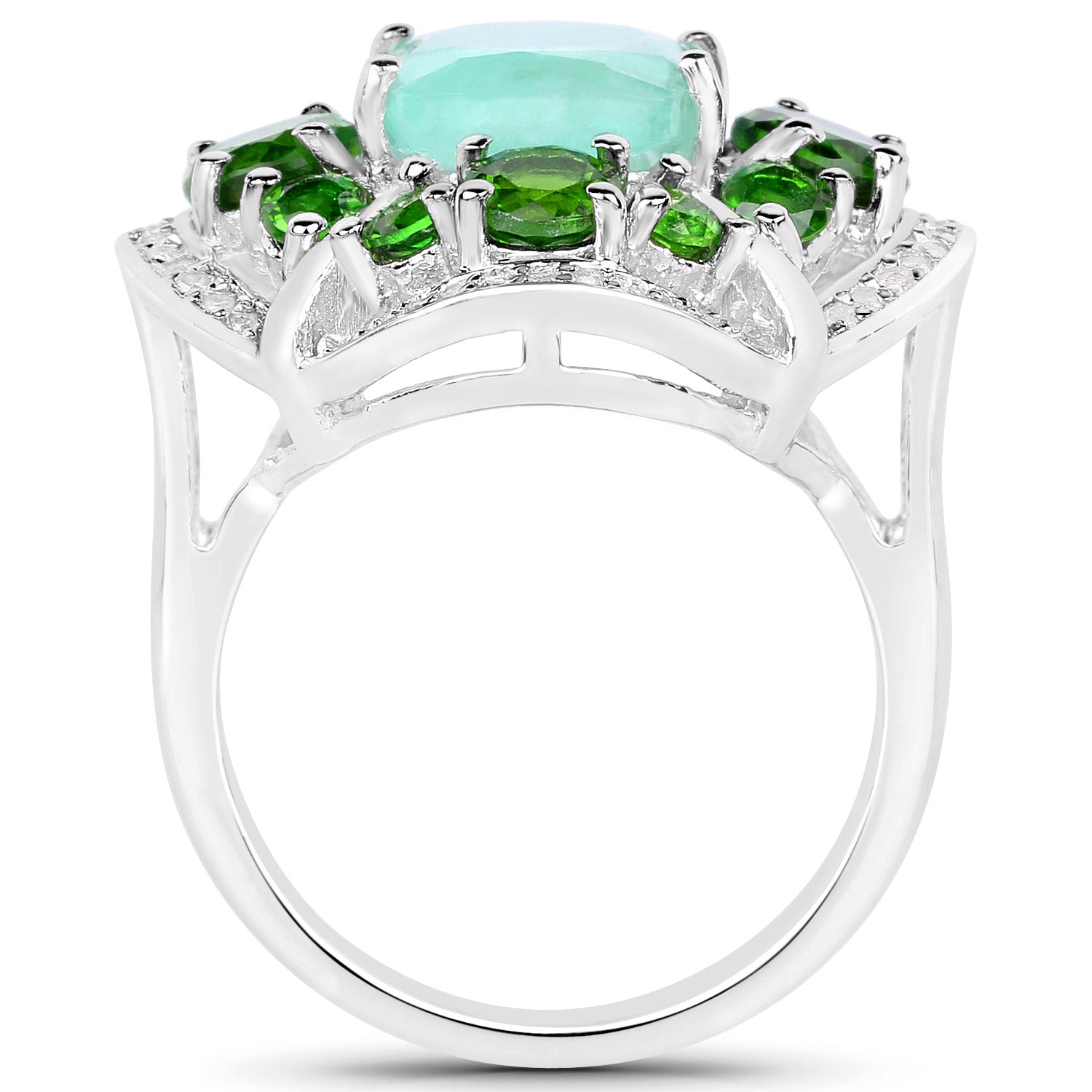 5.49 Carat Genuine Emerald, Chrome Diopside and White Diamond .925 Sterling Silver Ring Bids.com