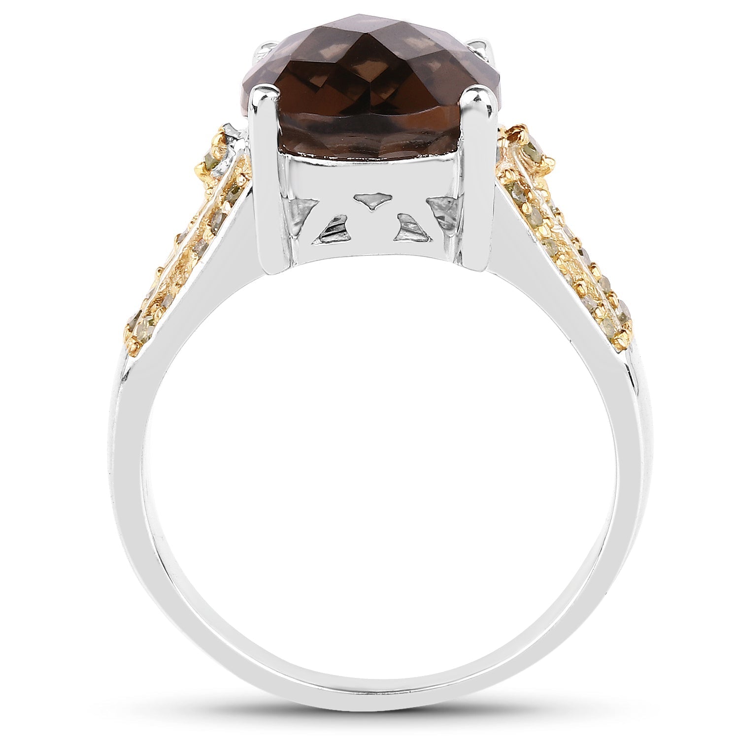 4.87 Carat Genuine Smoky Quartz and Yellow Diamond .925 Sterling Silver Ring Bids.com