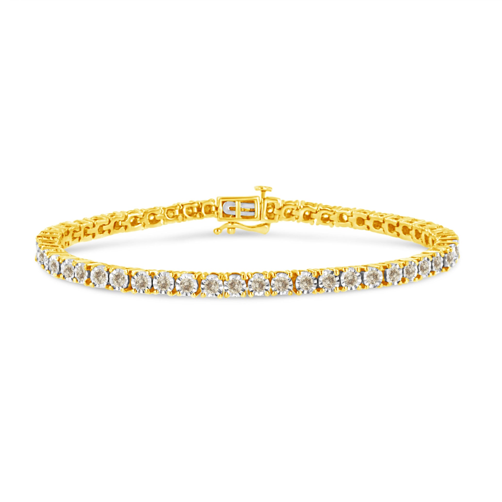 14K Yellow Gold Plated .925 Sterling Silver 3.0 Cttw Miracle-Set Diamond Tennis Bracelet (L-M Color, I2-I3 Clarity) - 7.25" Bids.com