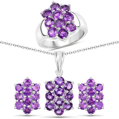 6.80 Carat Genuine Amethyst .925 Sterling Silver 3 Piece Jewelry Set (Ring, Earrings, and Pendant w/ Chain) Bids.com