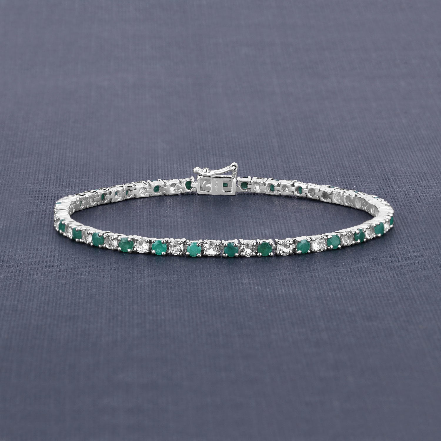 5.77 Carat Genuine Emerald and White Topaz .925 Sterling Silver Bracelet Bids.com