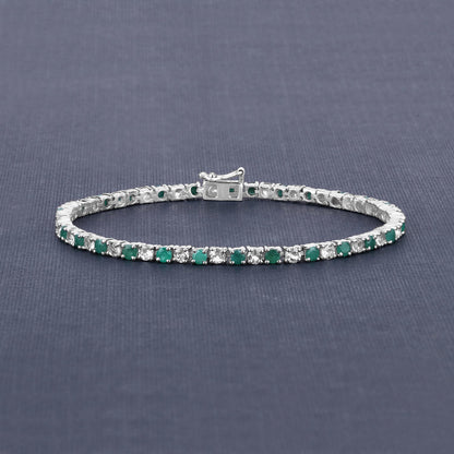 5.77 Carat Genuine Emerald and White Topaz .925 Sterling Silver Bracelet Bids.com