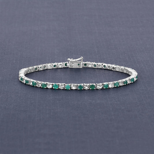5.77 Carat Genuine Emerald and White Topaz .925 Sterling Silver Bracelet Bids.com