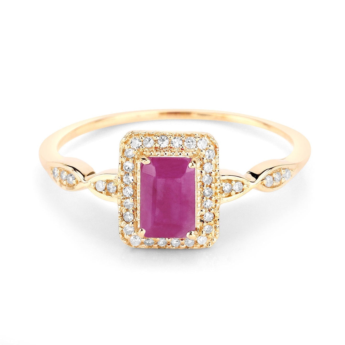 0.75 Carat Genuine Ruby and White Diamond 14K Yellow Gold Ring Bids.com